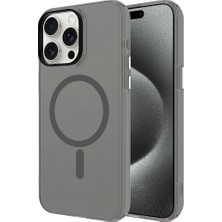 Apple iPhone 15 Pro Max Kılıf Zore M-Safe Şarj Özellikli Buzlu Transparan C-Pro Sert Kapak