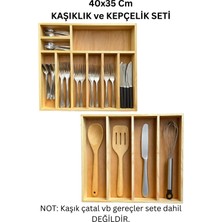 Ayfiwood 40X35 cm Çok Bölmeli Ahşap Kaşıklık ve Kepçelik Seti - Çekmece Düzenleyici- Ahşap Organizer