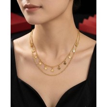 Melisa Takı & Aksesuar 14K Çelik Gold Renk Iki Zincirli Kolye