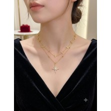 Melisa Takı & Aksesuar 14K Çelik Gold Renk Iki Zincirli Kolye