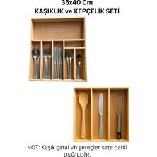 Ayfiwood 35X40 cm Çok Bölmeli Ahşap Kaşıklık ve Kepçelik Seti - Çekmece Düzenleyici- Ahşap Organizer