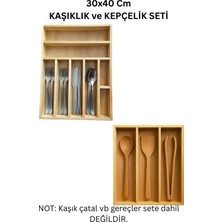 Ayfiwood 30X40 cm Çok Bölmeli Ahşap Kaşıklık ve Kepçelik Seti - Çekmece Düzenleyici- Ahşap Organizer