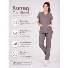 Stilmed Kahverengi Likralı Unisex Medikal Scrubs Takım Hemşire Doktor Cerrahi Üniforma Yarasa Kol