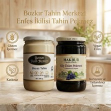 Hakbur Bozkır Yöresel Bozkır Tahin Merkezi Enfes Ikili Beyaz Tahin 600 gr - Köy Üzüm Pekmezi 800 gr (vegan&katkısız)