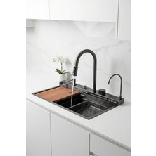 Dijital Akıllı Teknolojik Eviye Seti Ambiyans Işıklı Multifonksiyon Premium Mutfak Evyesi 75 x 46 cm
