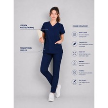 Stilmed Üniforma Lacivert Hemşire ve Doktor Forması Scrubs Takımı Likralı Alt Üst Üniforma Unisex Yarasa Kol
