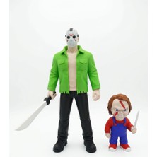 Demirhan3D 🩸🔪 Jason Dev 30 cm + Chucky 15 cm Korku Figür Seti | Koleksiyonluk Aksiyon & Dekoratif 3D Korku Figürü Seti