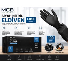 Mçb Group Siyah Nitril Eldiven Large (L) Beden 100'LÜ Paket Pudrasız Tek Kullanımlık Muayene Eldiveni