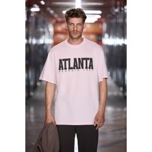 Grimelange Atlanta Erkek %100 Pamuklu Kısa Kollu Baskı Detaylı Koyu Pembe T-Shirt