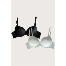 Yorpa Beyaz-Siyah 2’li Mikro Kumaş Içi Boş Balenli Günlük Desteksiz Sütyen