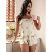 Yorpa Ayıcık Desenli Askılı Şortlu Pijama Takımı