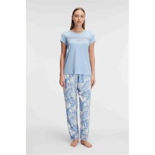 Yorpa Kısa Kol Bisiklet Yaka Kadın Viskon Çiçek Desenli Yazlık Örme Dantel Detaylı Pijama Takımı