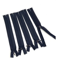 Gizli Etek Fermuarı / Tül Fermuar / Özel Metal Başlıklı / 15 cm / 5 Adet / Koyu Lacivert