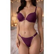 Mor Violet V Detaylı Balenli Destekli Push Up Sütyen Takımı