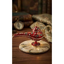 Wolawood Lüks Sihirli Alaaddin Lambası & Premium, Vintage Osmanlı Tarzı, Taşlı, Desenli Dekoratif Hediyelik Eşya § Antik Görünümlü Masaüstü Biblo Şık Koleksiyon Obje 1 Adet