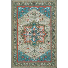 Cool Halı Beylerbeyi By 832 Yeşil Halı Etnik Desenli Otantik Ev Salon Halısı Yıkanabilir Şönil Halı