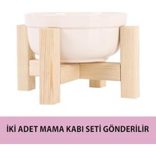 Gobypet Always The Best Mama Kabı, Ahşap Kedi Mama Kabı, (Iki Adet), Kedi Mama Su Kabı, Ahşap Standlı Kedi Köpek Mama ve Su Kabı, Seramik Mama Kabı (Beyaz Seramik)