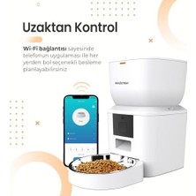 Haustier QQ023 Akıllı Kedi Köpek Mama Kabı, App-Wifi Uzaktan Kontrol, 4lt Hazne, Metal Kase (Beyaz)