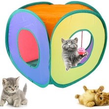 Renkli Kedi ve Köpek Oyun Tüneli – Katlanabilir Küp Model – Geniş Girişli Tasarım – Dayanıklı Kumaş – Eğlenceli Evcil Hayvan Oyuncağı – 52X50X50 cm