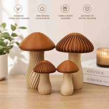 Linia Home Modern Dekoratif Mantar Biblo Seti 4’lü – Minimalist Ev Dekoru | Ahşap Görünümlü Şık Tasarım