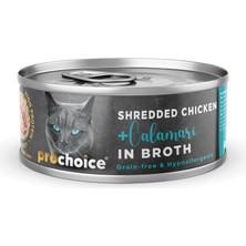 Prochoice Deluxe Shredded, Tahılsız, Hipoalerjenik, Tiftiklenmiş Tavuk Eti ve Kalamarlı Yaş Kedi Maması, 70 gr x 12 Adet