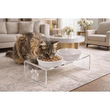 Gobypet Pleksi Mama Kabı (Beyaz Seramik, Şeffaf Pleksi)