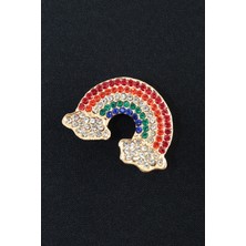 Keeba Gökyüzünün Gerdanlığı Gökkuşağı Broş Gold Taşlı Bulutlu Gök Kuşaklı Erkek Kadın Yaka Iğnesi