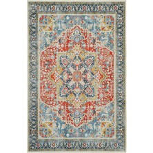 Cool Halı Beylerbeyi Mavi Halı Vintage Çiçek Desenli Makinede Yıkanabilir Retro Rustik Dekoratif Tasarım Halı