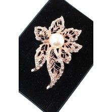 Keeba Inci Kraliçesi Çiçeği Broş Rose Gold Tonlu Kristal Taşlı Incili Çiçekli Kadın Yaka Iğnesi Çiçek