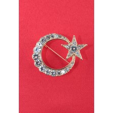 Keeba Kalbinizin Üzerinde Ay Yıldız Broş Gold Taşlı Ay Yıldızlı Erkek Kadın Yaka Iğnesi