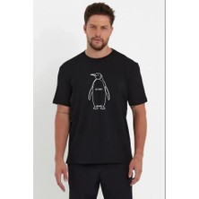 Demir Grup cc Erkek Nihilist Penguen Özel Tasarım Oversize Bisiklet Yaka Tişört - Siyah