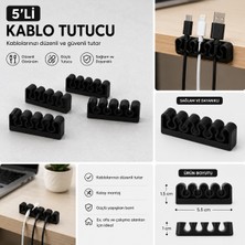 By Konsept - 5'li Kablo Düzenleyici - Masaüstü Kablo Tutucu - Güçlü Yapışkanlı - Şık ve Minimal Tasarım
