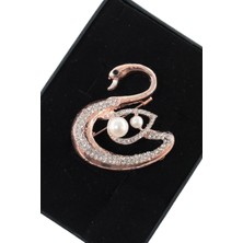 Keeba Sadakatin Işıltısı Yakanızda Kuğu Broş Gold Renkli Zirkon Taşlı Incili Kadın Yaka Iğnesi