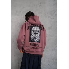 Demir Grup cc Erkek Paradise Baskılı Kapüşonlu Sweat - Gül Kurusu - L