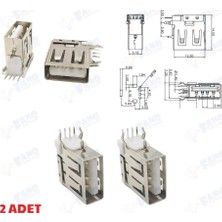 Fano (2Adet) USB tipi dişi lehim konnektör yandan iğneli,4 pinli,90 derece açılı, düz ağızlı, USB veri arayüzü