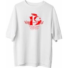 Tarz Yeri 19 Mayıs Atatürk Temalı Gençlik ve Spor Bayramı Bisiklet Yaka T-Shirt - Beyaz
