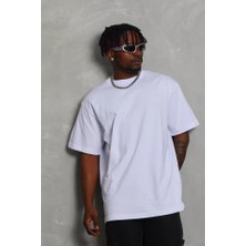 Demir Grup cc Unisex Oversize Düz Bisiklet Yaka T-Shirt - Beyaz