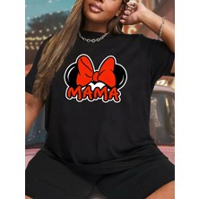 Tarz Yeri Anneler Günü Hediye Anne Temalı Baskılı Oversize Bisiklet Yaka T-Shirt - Siyah