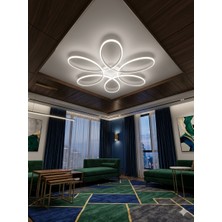 Yüksek Aydınlatmalı Papatya Model Beyaz Gövde Rengi Tavana Yapışık Plofonyer Modern 3 Renk LED Avize