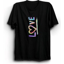 Tarz Yeri 14 Şubat Sevgililer Günü Love Baskılı Oversize Bisiklet Yaka T-Shirt - Siyah