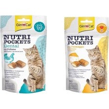 Gimcat Nutripockets Kedi Ödülü Dental 60GR & Nutripockets Kedi Ödülü Peynir Taurin, 60 G