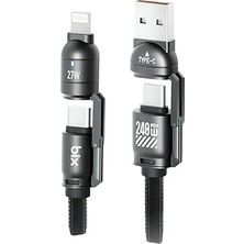 5IN1C-BK 1.5 Metre Siyah 240W Usb-A ve Type C ve Lightning Çok Fonksiyonlu Yüksek Hızlı Şarj ve
