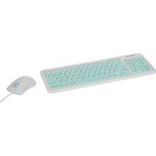 KM-01K Turkuaz USB Yuvarlak Tuşlu 3D Mouse Combo Lc Layout Klavye + Mouse Set