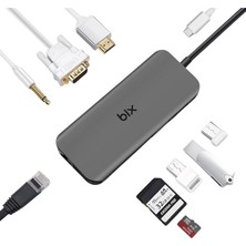 BX11HB Type-C To HDMI VGA Ethernet 3.5 mm Jack USB 3.0 Pd Kart Okuyucu Dönüştürücü Adaptör