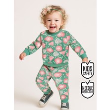 Denokids Pembe Çiçekli Kız Bebek Yeşil Eşofman Takım
