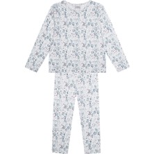 Antebies Organik Beyaz Uzun Kollu Kız Çocuk Pijama Takımı