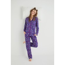 Lisanslı Düğmeli Uzun Kol Pijama Takım Roz-68