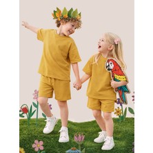 Mshb&G Hardal Oversize T-shirt Şort Takım Çocuk Unisex %100 Pamuk