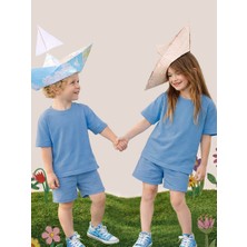 Mshb&G Mavi Oversize T-Shirt Şort Takım Çocuk Unisex %100 Pamuk