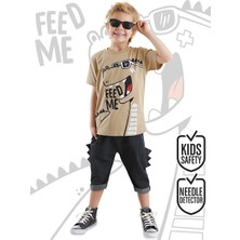 Denokids Komik Dino Erkek Çocuk Yazlık T-shirt Kapri Şort Takım